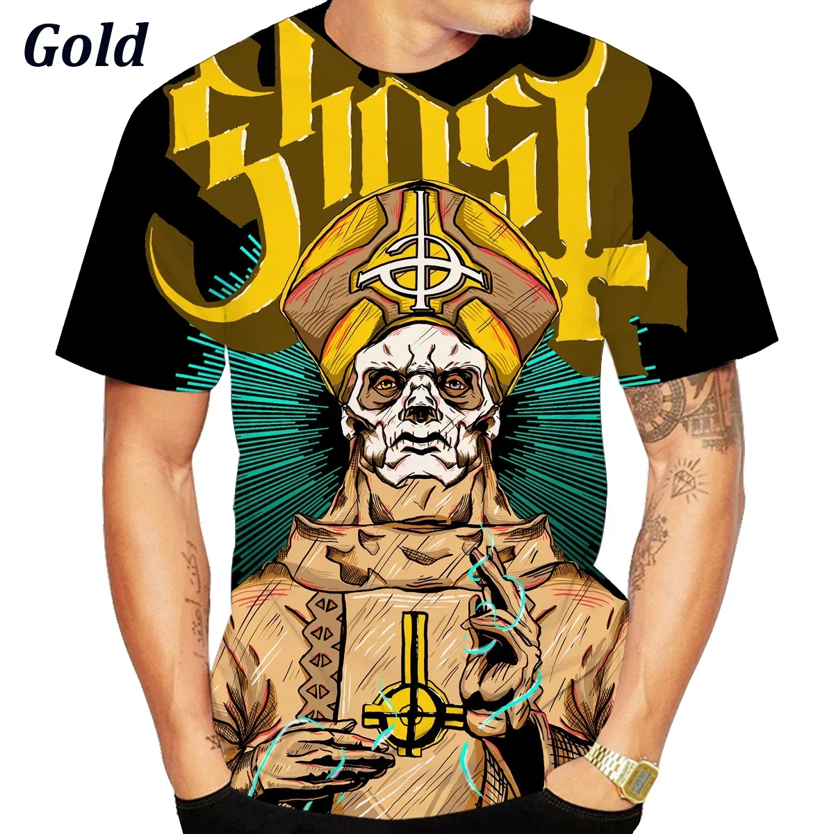 

Summer Men's Ghost Band Terror 3D Printed T-shirt Fashion Fun Hip Hop Personality Street Loose Large O-neck Short sleeved Top