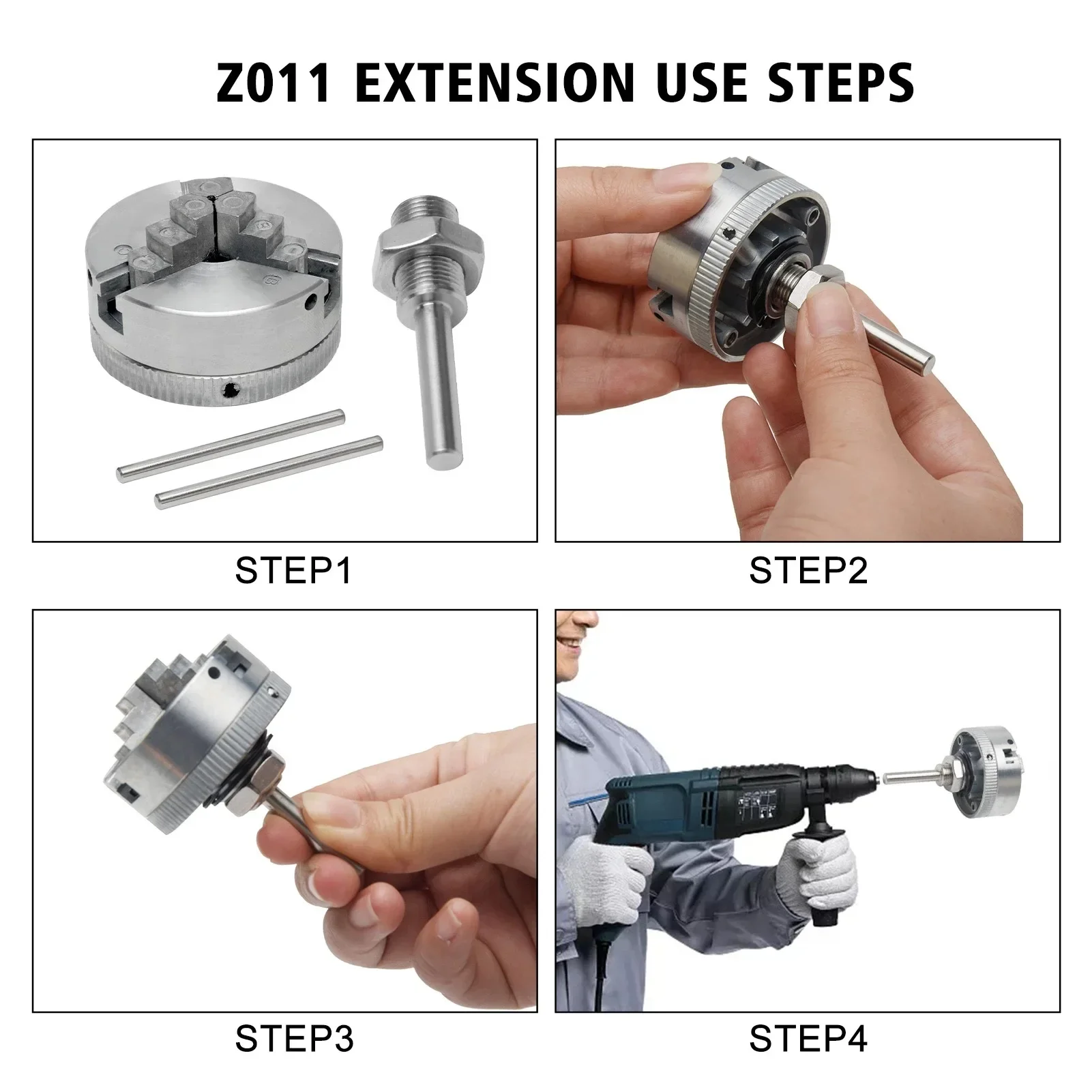 New Z011 mini machine three-jaw chuck/Z011A four-jaw chuck+M12*1 chuck hand electric drill connecting rod