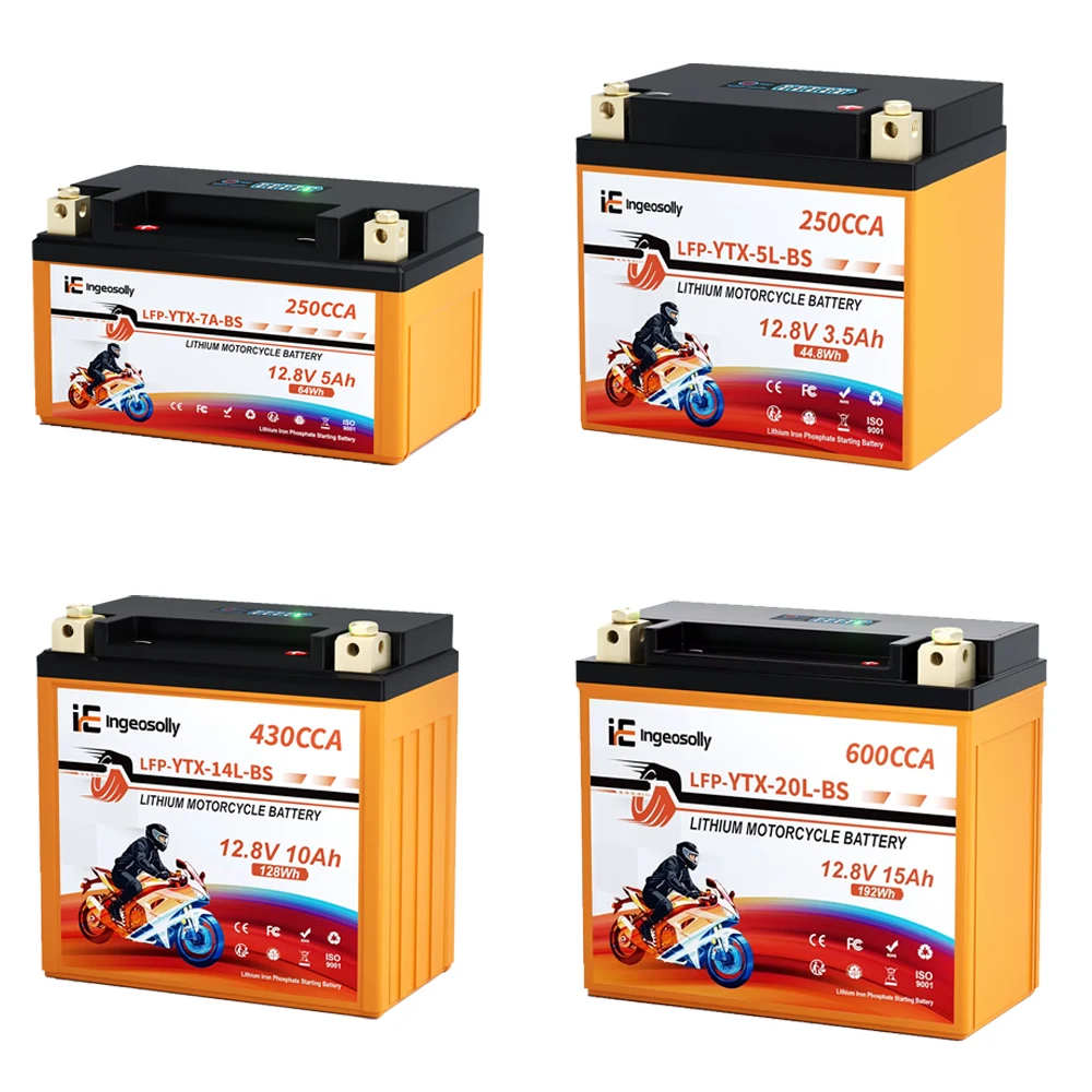 US EU Stock 12V Motorcycle Starter Battery LiFePO4 Battery 4L-BS 5L-BS 7A-BS 14L-BS 20L-BS CCA 160A-620A 2-15Ah Built in BMS