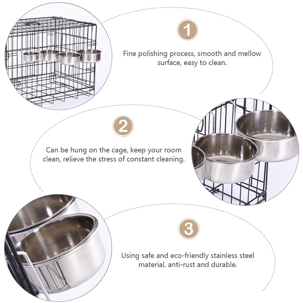 

1 set Stainless Steel Food Bowl Food Bowl Cat Silver Hanging Cage Feeding Tableware Durable Non Rust Easy Clean