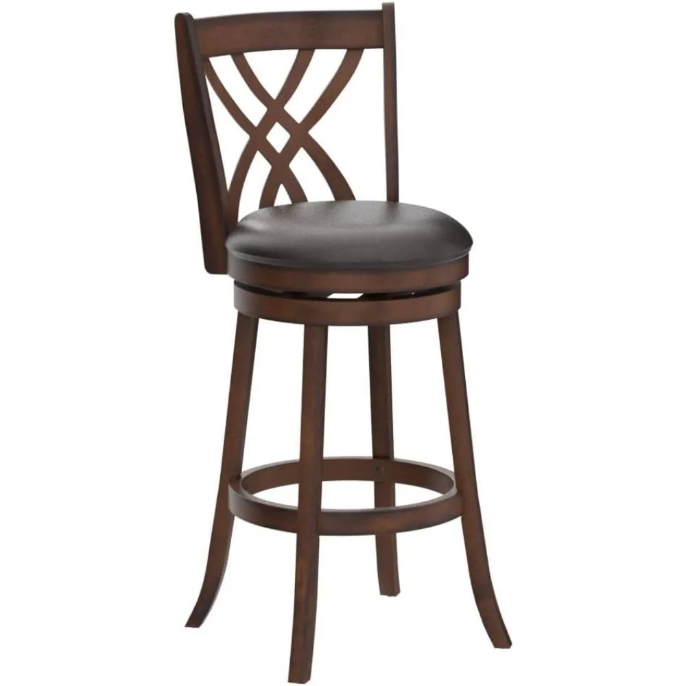 طقم كراسي بار، 2 360 ° كراسي دوارة بإطار خشبي مطاطي، ومقاعد مبطنة من جلد البولي يوريثان مقاس 30 بوصة ومساند للقدمين #5