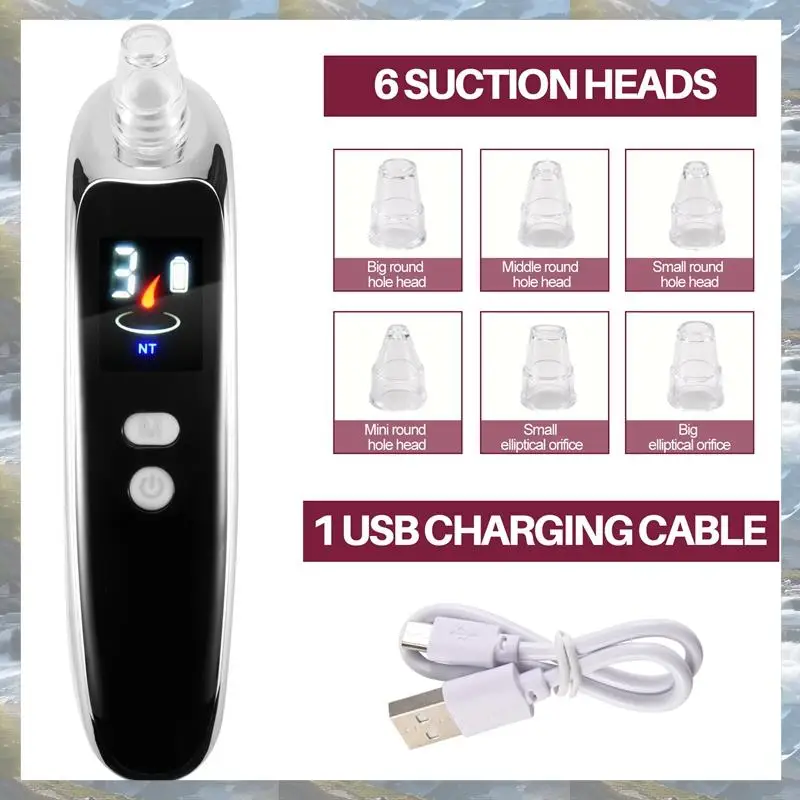 Aspirador de espinillas eléctrico para cara, nariz, acné, punto negro, espinillas, herramientas para el cuidado de la piel del poro, máquina con 6 cabezales