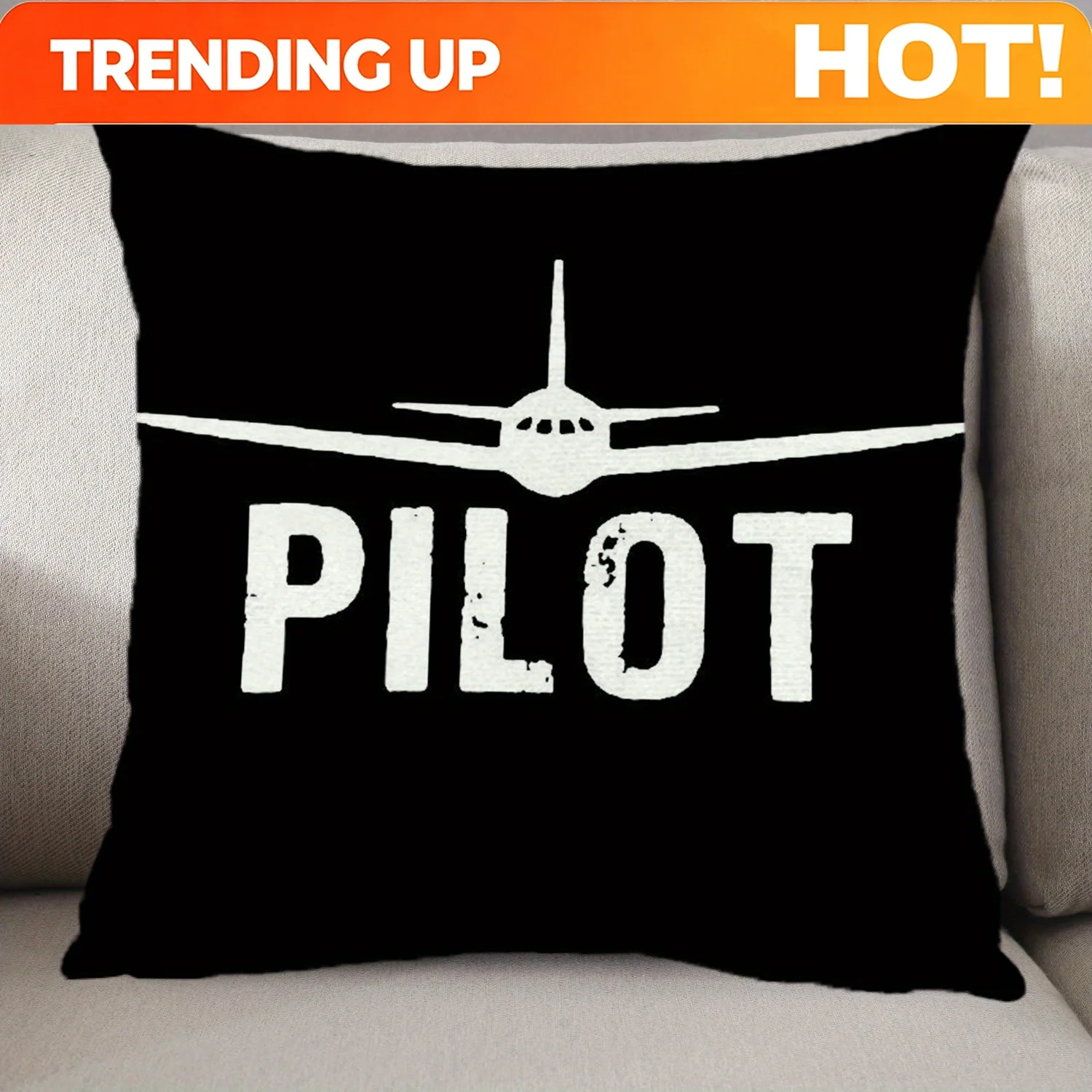 Customize One Aviation-Inspired Cushion Cover Featuring for Pilot Lettering And an Airplane Design on a Black Background. It Has