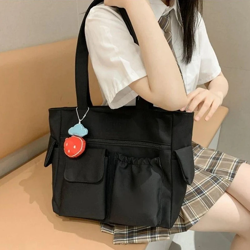 

2024 Women's Canvas Bag Shoulder Bag Japanese Style Simple Large Capacity Book Carrying Bag