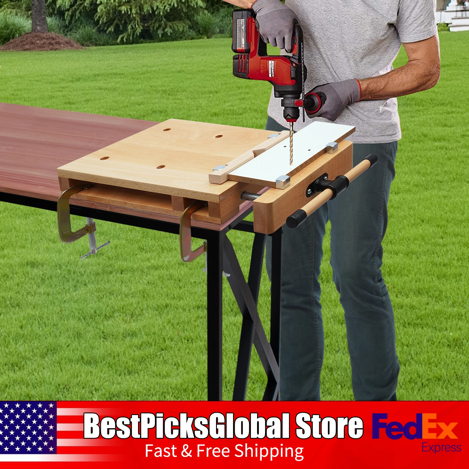 Wood Vise Workbench with G-shape Fixing Clips&Limit Blocks 7.87in Opening Desktop Carpentry Bench for Woodworking Studios