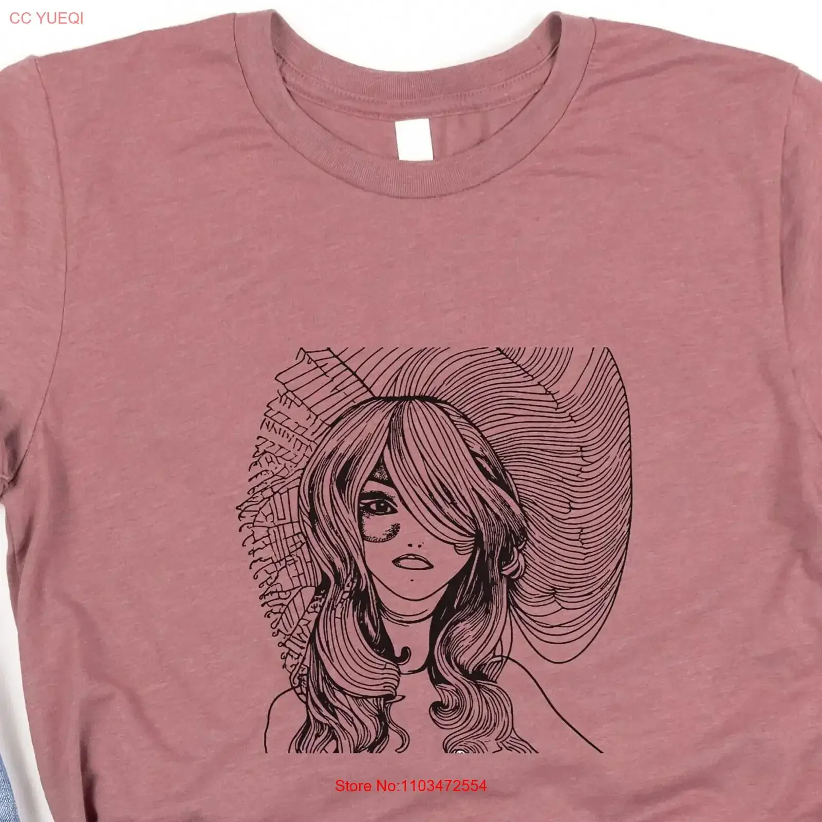 T-krekls anime line art stilā ar grafiku