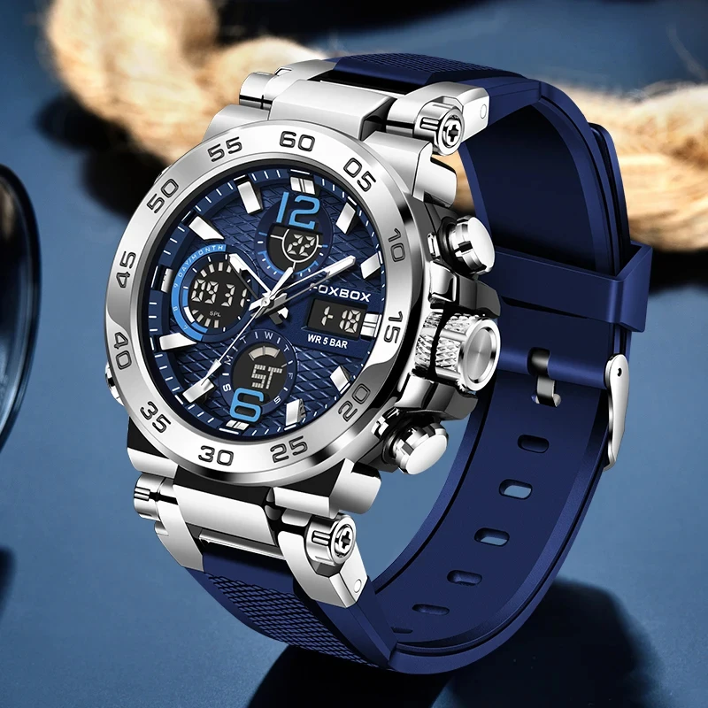 LIGE Diver Watch Men Fashion Big Dial Watches for Men Sport Military Waterproof Quartz Chronograph Clock Male Dual Display Watch