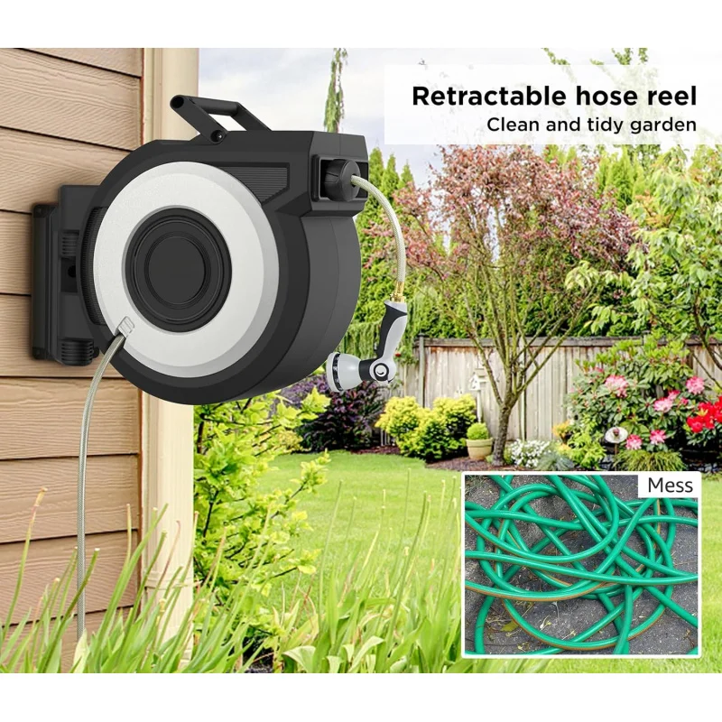 Retractable Hose Used in Garden Reel 100 Feet(about 100 Rice),Wall Mounted Heavy Duty Water Pipe Reel with Automatic