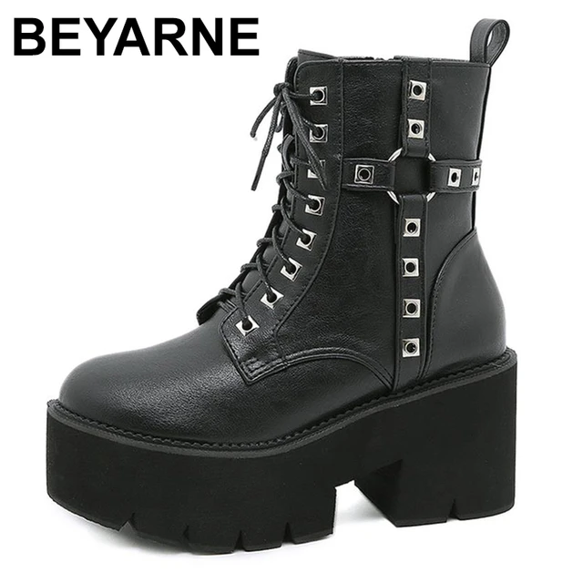 Heeled platform combat boots shop