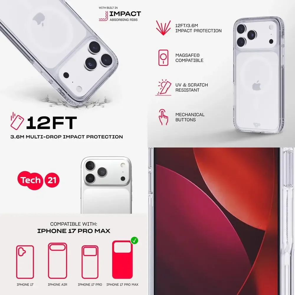 

Чехол EvoClear для iPhone 17 Pro Max — прозрачный | Тонкий защитный чехол | Ударопрочная защита | Совместимость с MagSafe