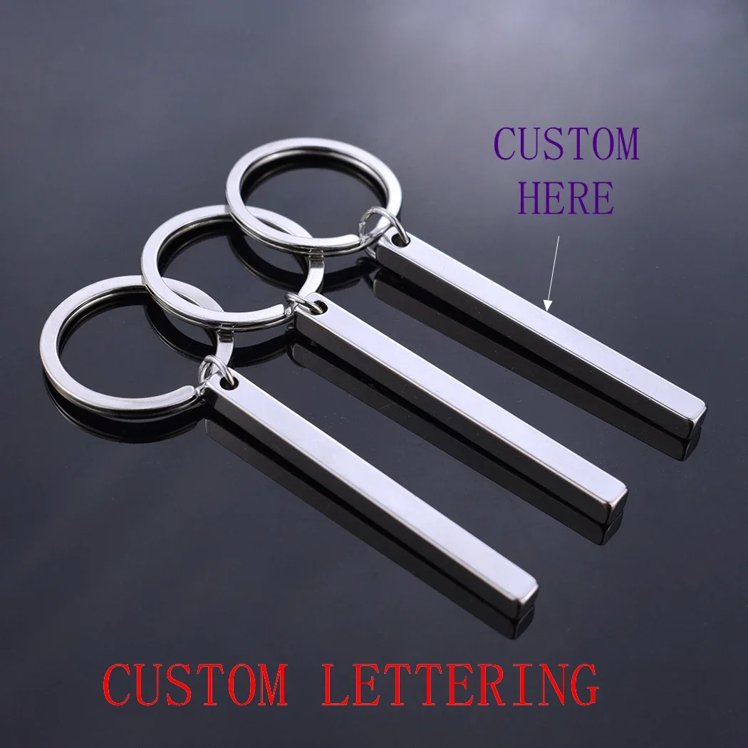 Custom Lettering Personalized Rinhoo Vertical Strip Bar Custom Name Keychain Engraving Pendant for Women/Men Birthday Gifts