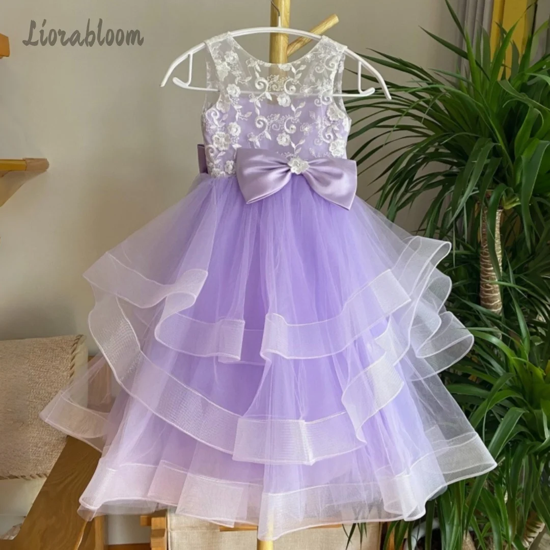 

Girls' Purple Lace Formal Dress Custom Tulle Flower Gown Formal Sleeveless Dress Wedding Party Attire Dress свадебное платье
