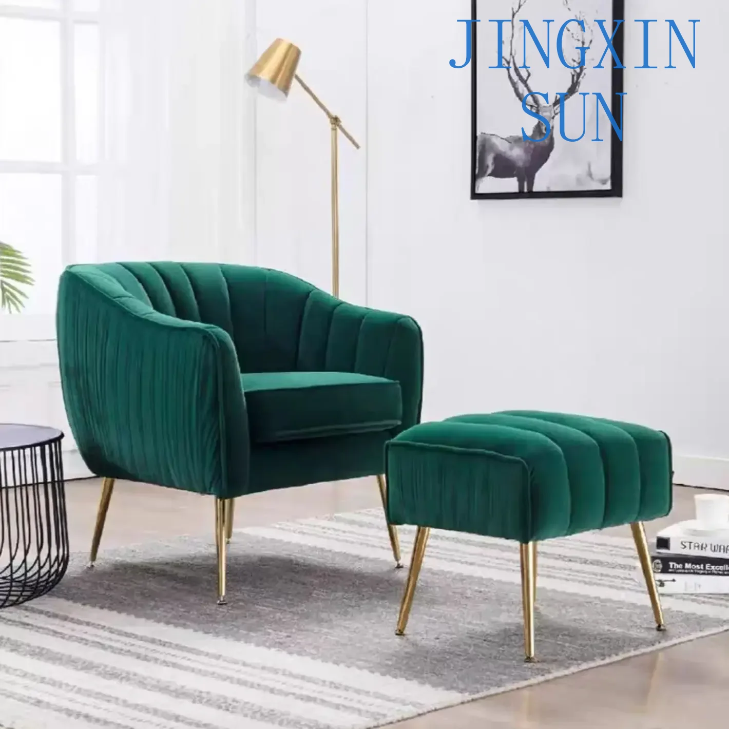 Nordic light luxury ins wind velvet dark green sofa post-modern small apartment leisure chair Internet celebrity single sofa