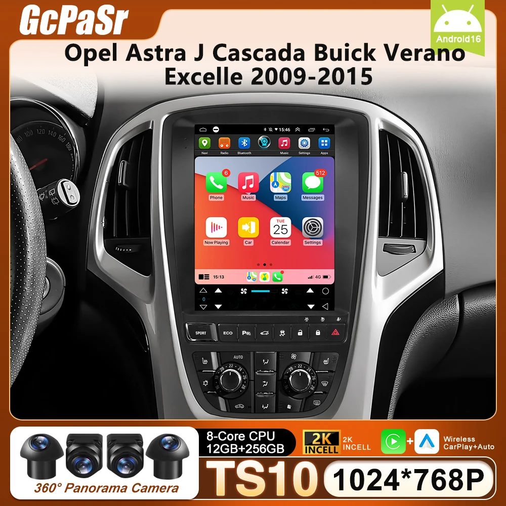 Android 16 Carplay para Opel Astra J Cascada Buick Verano Excelle 2009-2015 Radio de coche reproductor Multimedia de navegación automática