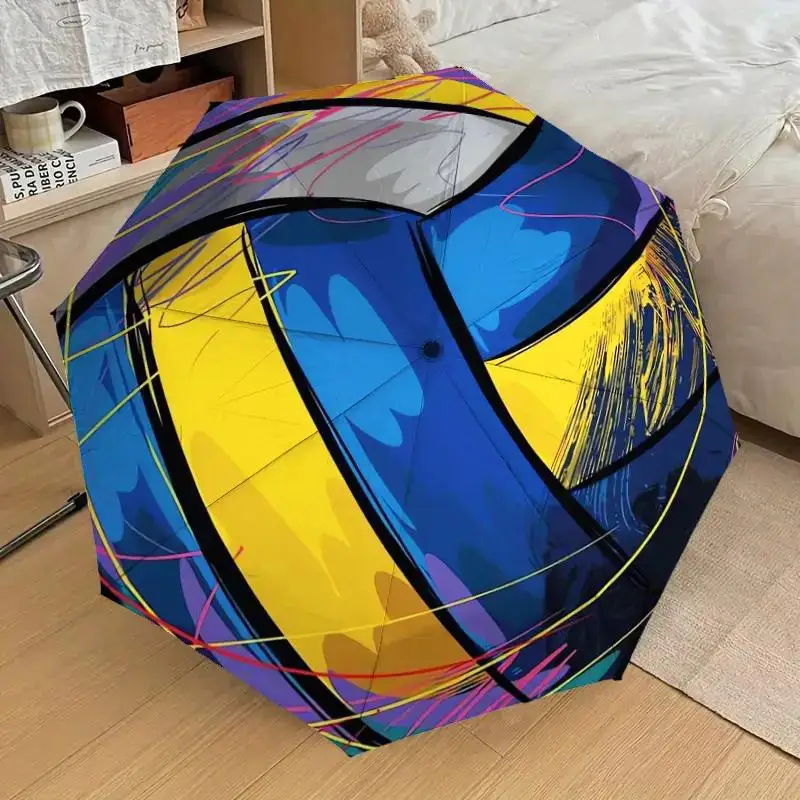 

1 шт. волейбольный зонт с абстрактным узором, маленький портативный ветрозащитный зонт для путешествий, автоматический складной зонт, автоматическое открытие одной кнопкой