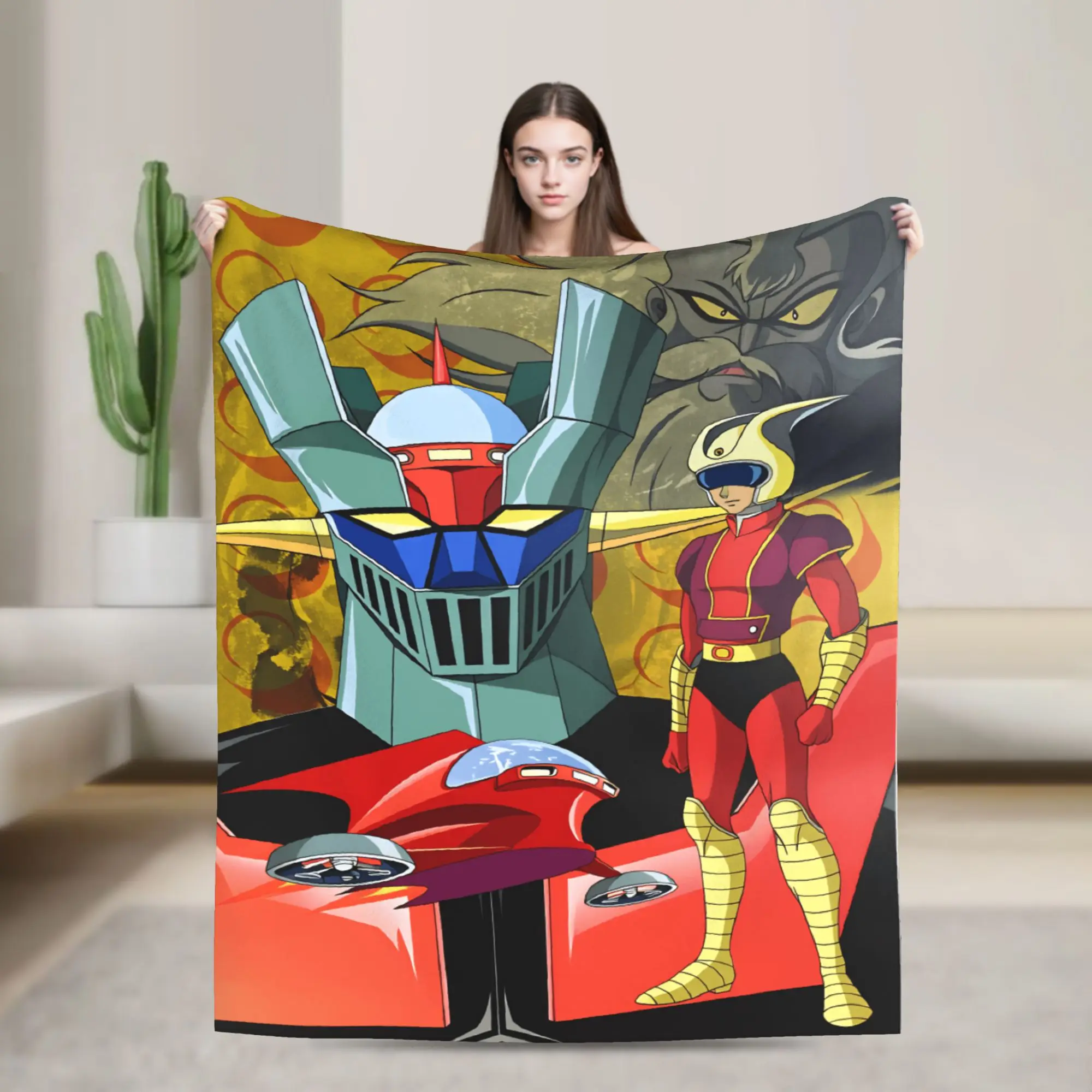 

cartoon Rocket Punch Mazinger Z Warm Cozy Blanket For Sofa Home Funny Throw Blanket Winter Camping Flannel Bedspread