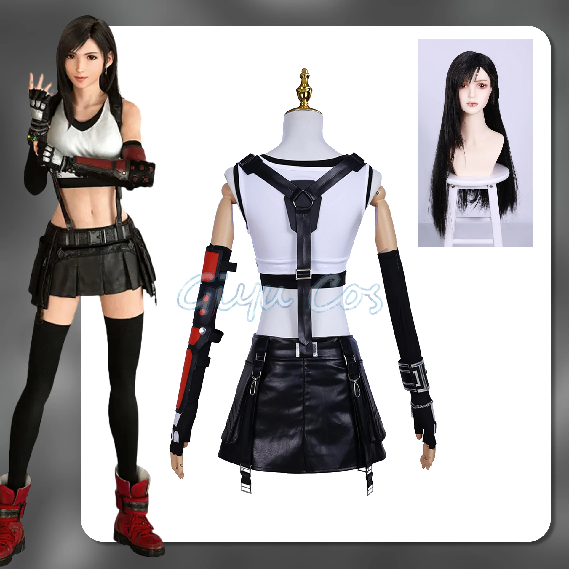 Tifa Lockhart Cosplay Kostuum Carnaval Uniform Pruik Anime Halloween Kostuums Vrouwen Spel