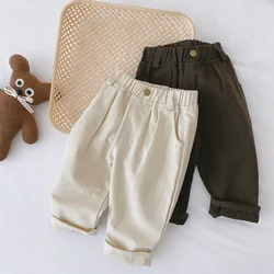 Spring Autumn Baby Girls Boys Cotton Pants High Waist Straight Outwear Jeans Children's Clothing 0-7Y