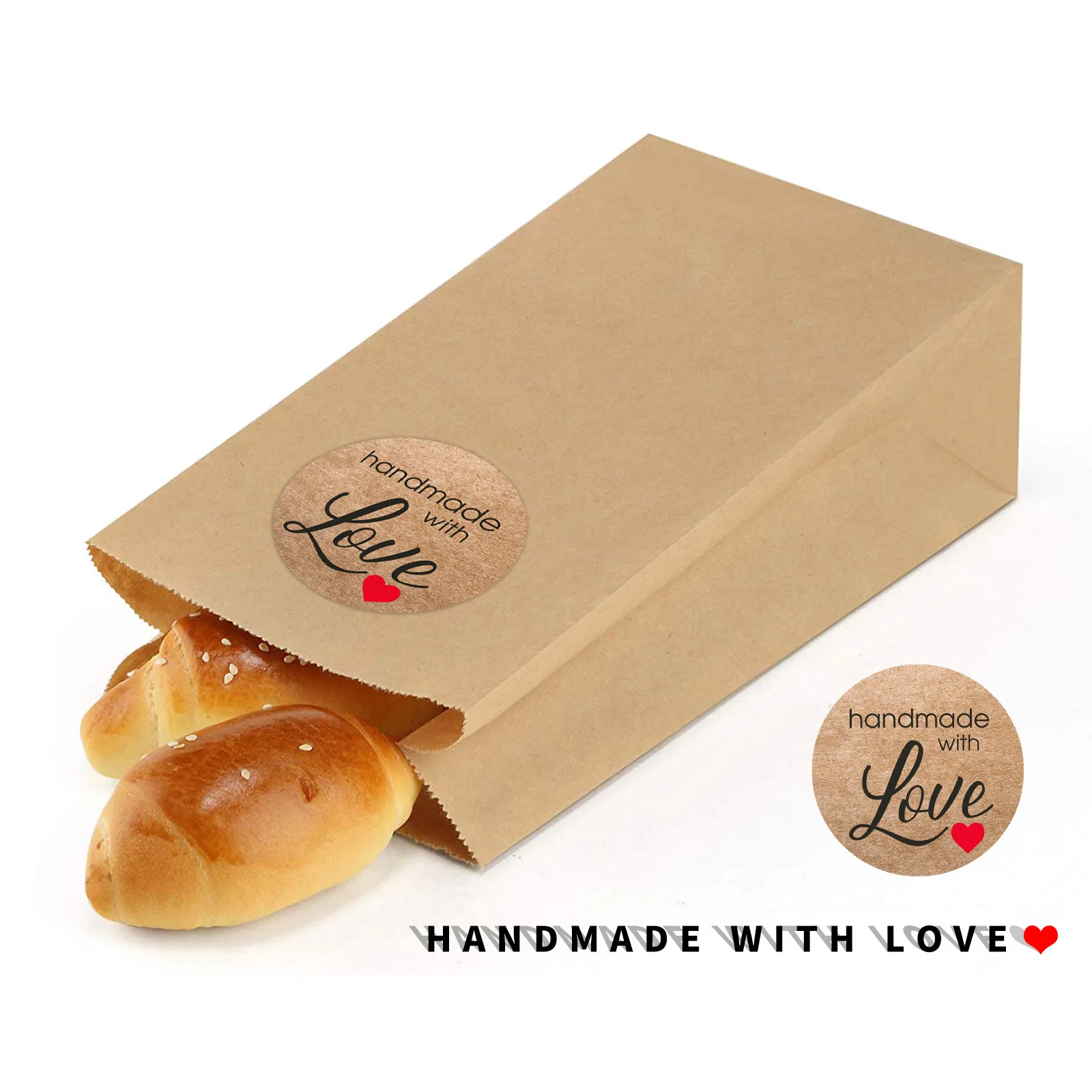 100-500pcs 1inch Vintage Kraft Paper Handmade With Love Stickers for Package Thank You Stationery Adhesive Labels Baking Seals