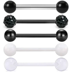 1/5pcs Stainless Steel Acrylic Black Tongue Barbell Piercing Sets 14G White Tongue Rings Tongue Studs Body Piercing Jewelry