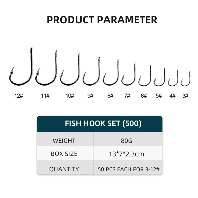400Pcs Boxed High Carbon Steel Fishing Hooks Wide Gap Offset Fishing Hook Set for Saltwater and Freshwater with 10 Sizes image 6