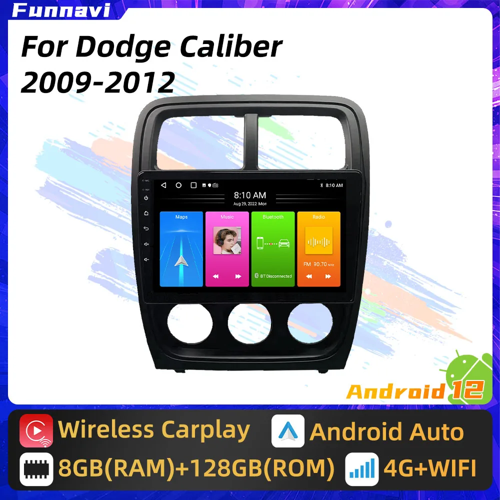 Dodge Caliber 2009 - 2012 용 2 Din Android 차량용 라디오 스테레오 헤드 유닛 GPS 네비게이션 멀티미디어 Carplay Autoradio WiFi FM