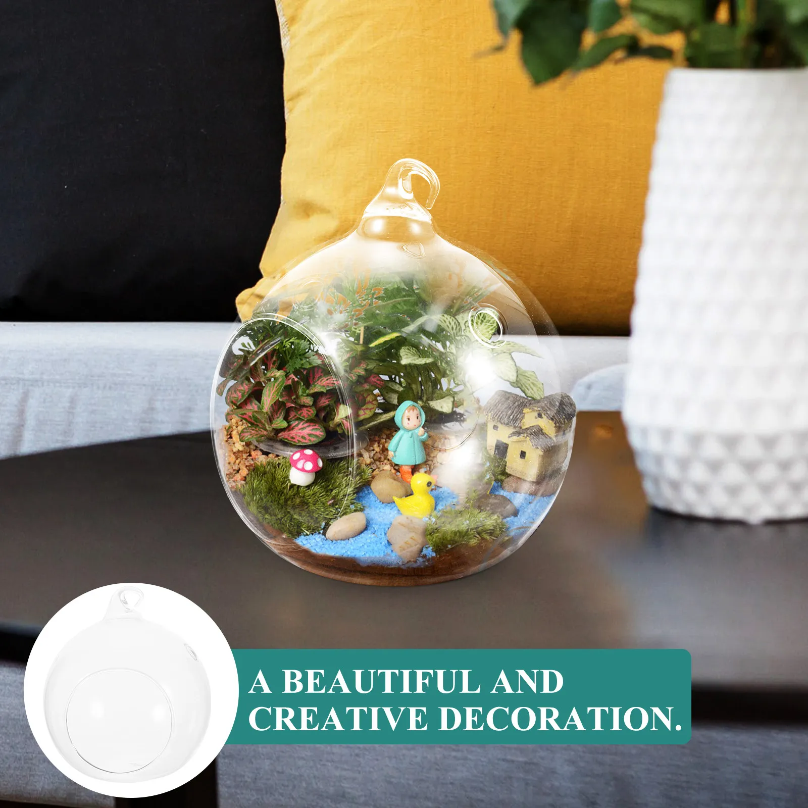 2Pcs Sturdy Transparent Glass Globe Hanging Terrarium Air Plant Holder Drought Resistant Water Saving Desktop Or Wall Mounted