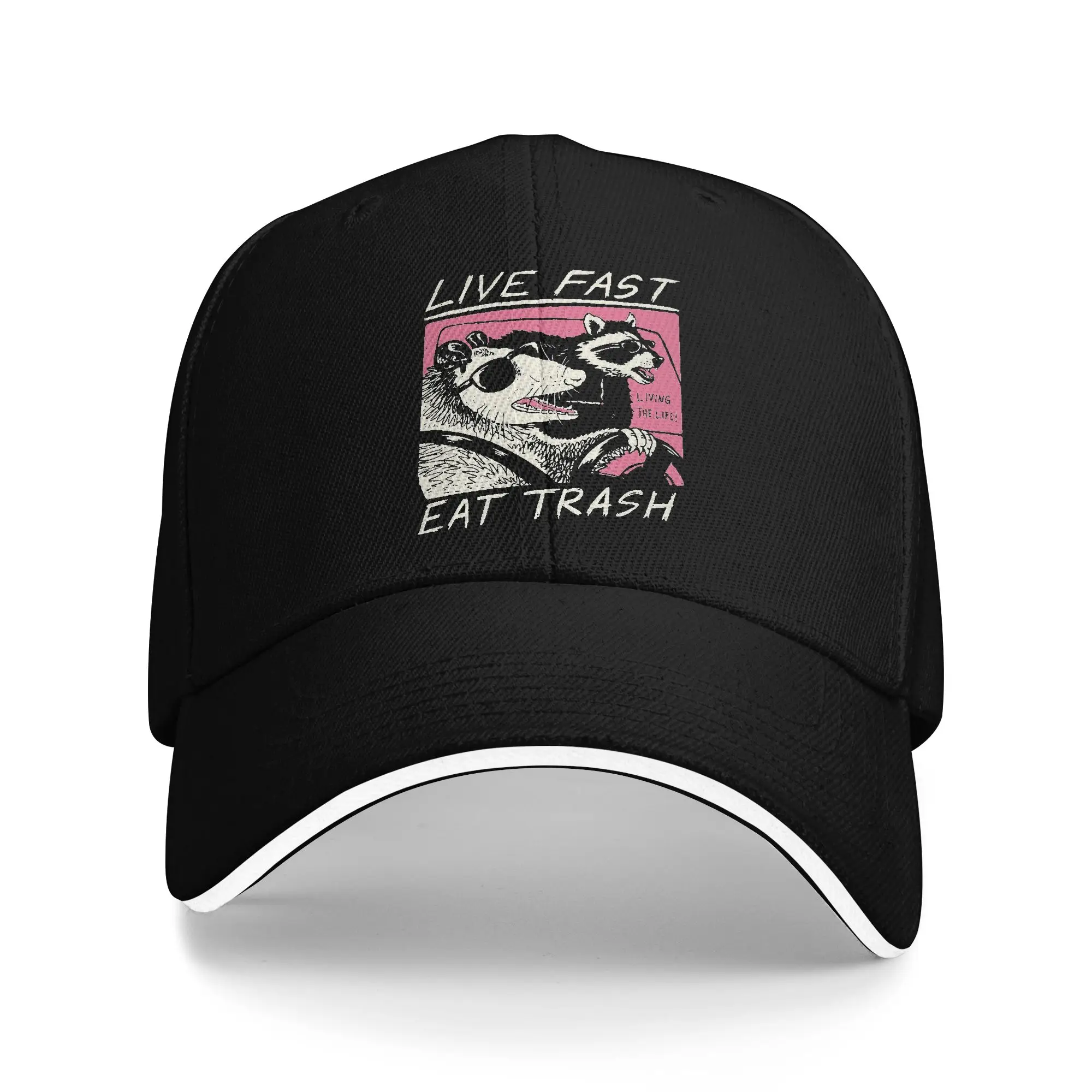 Live Fast Eat Trash Sandwich Caps Adult ,Sport,Baseball Caps Raccoons  Sandwich Hat Breathable Polyester Racing Cap Summer Caps