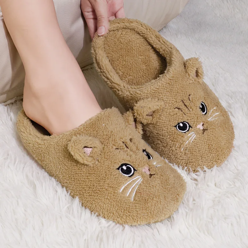 

2025 Autumn new fuzzy kitty slippers for women indoor light fur slides shoes home woman vivid cat fluffy slipper floor shoes boy