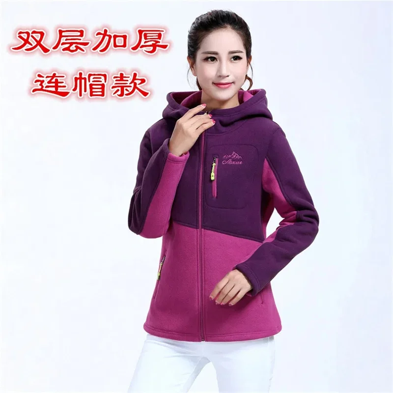 Women\'s New Korean Sweatershirt Plush Thickened Young And Middle-aged Fleece Coat Female Blouse Loose Zip Embroidered Jacket