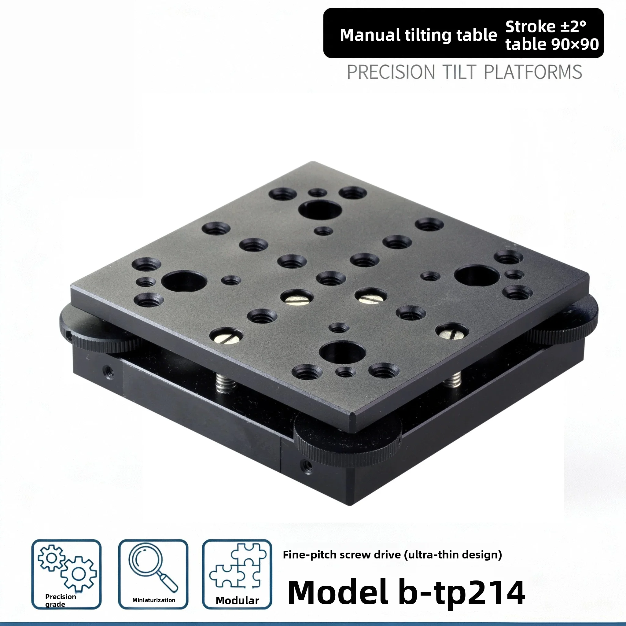 B-TP214 Dual-Axis Precision Tilt Stage – 2-Angle Pitch/Yaw Adjustment Platform with Micrometer Drive for Optical Experiments