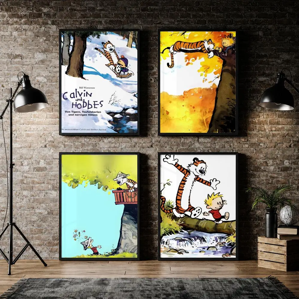 Comic C-Calvin and H-Hobbes Childhood Poster PVC HD Peel and Stick Modern Poster Home Office Living Room Dining Room Wall Decor