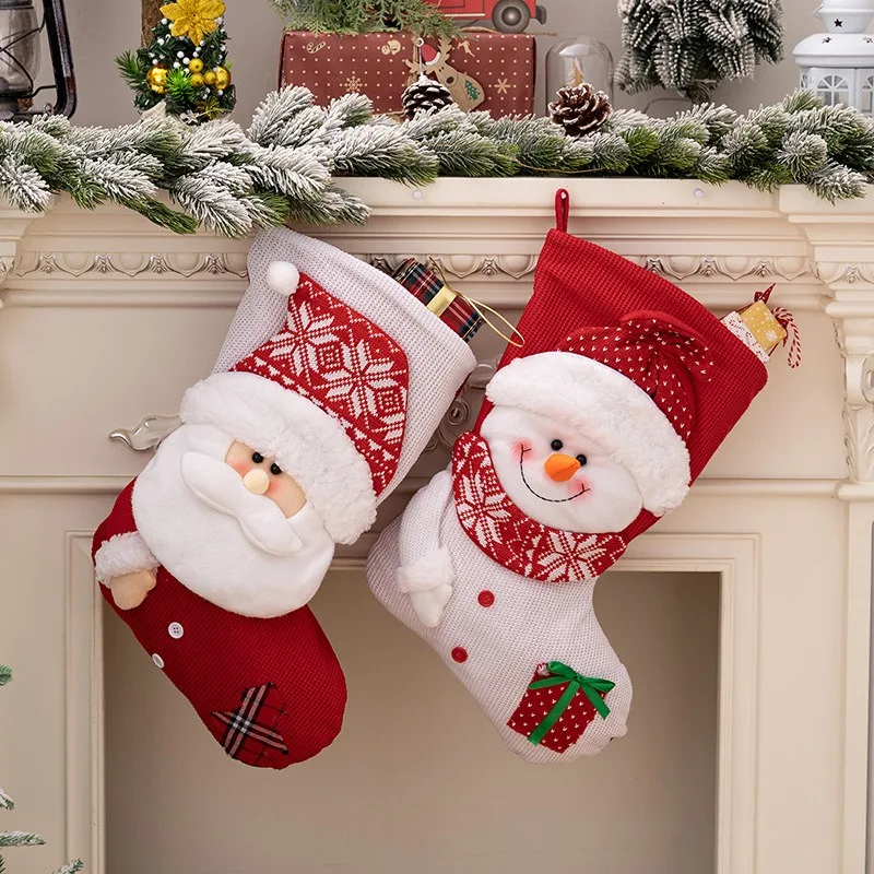 Nova moda natal high-end malha meias de natal velho forma saco de presente meias grandes presente do feriado meias de malha boneco de neve