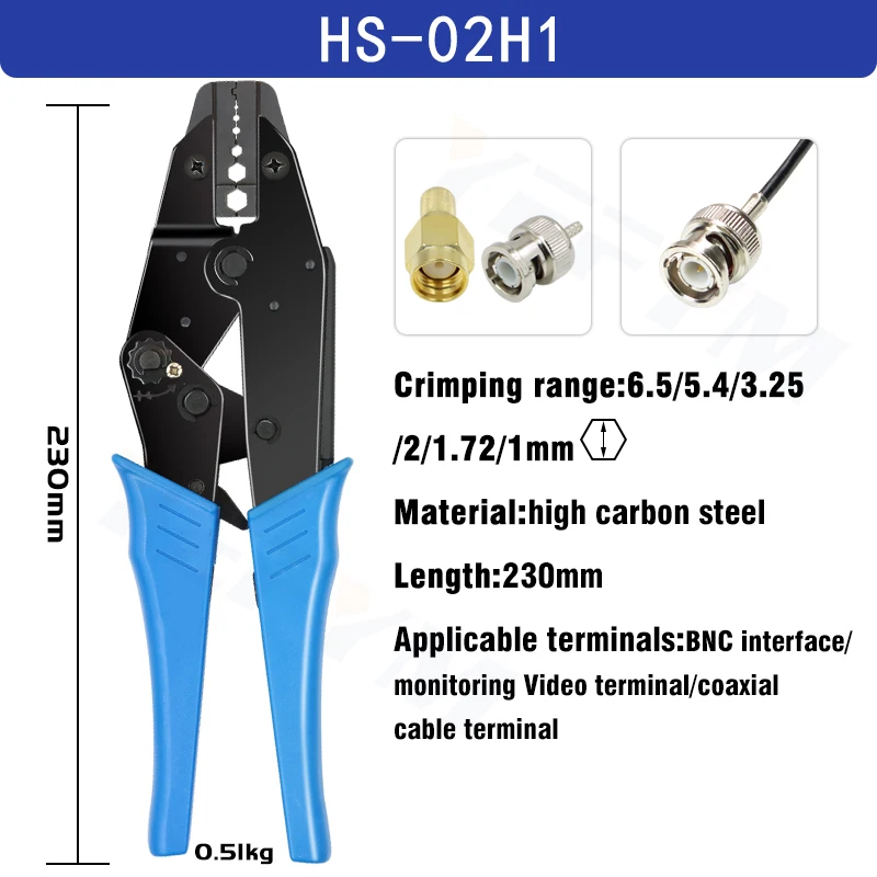 Krimptang Klemgereedschap Cap/coaxkabelterminals Kit 230 mm HS-40J Multifunctioneel YEFYM Koolstofstaal Multifunctioneel