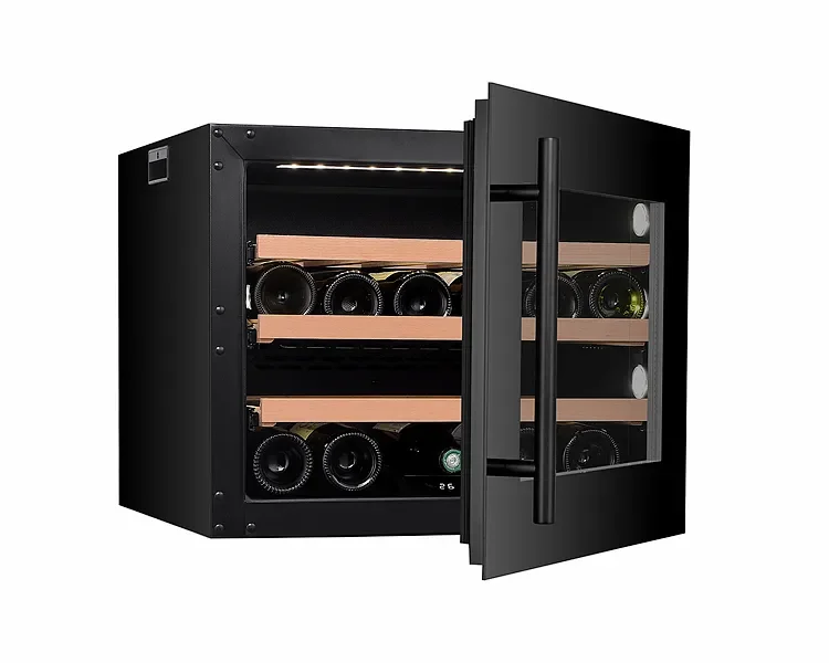 Mini refrigerador do vinho com vidro de aço inoxidável do espelho, refrigerador do vinho, quadro de porta, caixa preta, 18 incorporado autônomo, 12 ", 220V