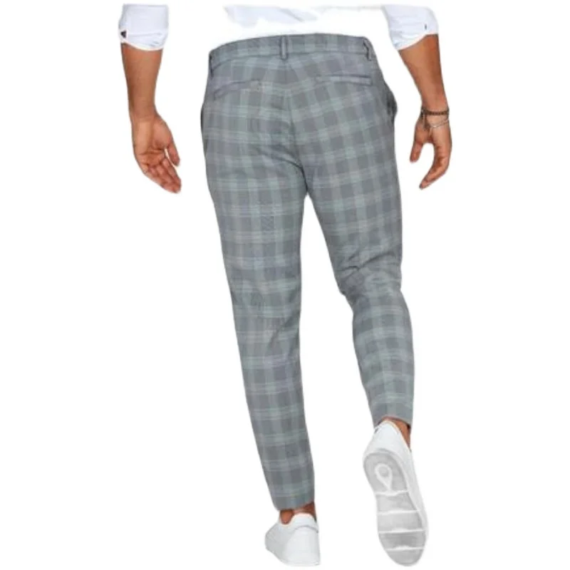 

Мужские летние тонкие повседневные брюки в тонкую клетку, длинные брюки, прямые брюки, облегающие молодежные брюки, без железа, на молнии, со средней талией