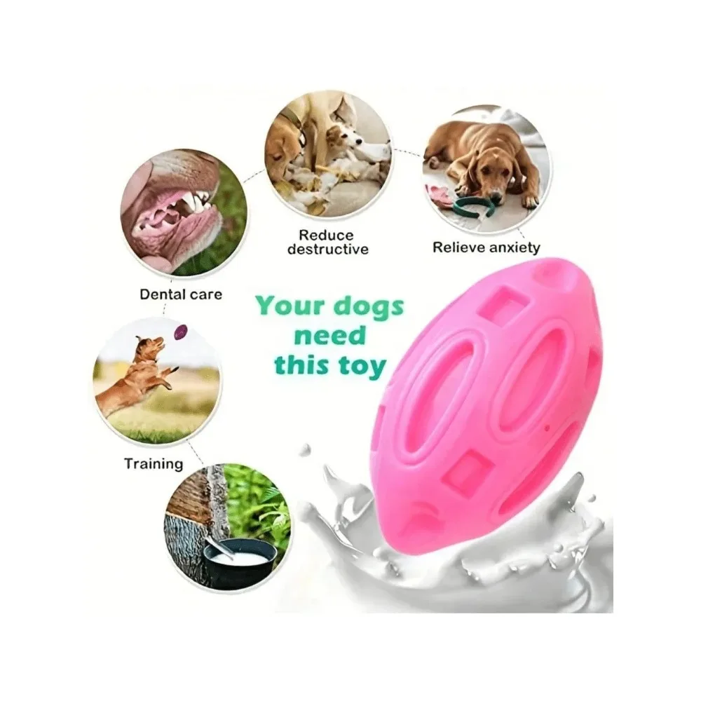 1pcs Indestructible Squeaky Rugby Ball Dog Chew Toy - Durable Rubber Ball for Aggressive Chewers Teething and Play Fun