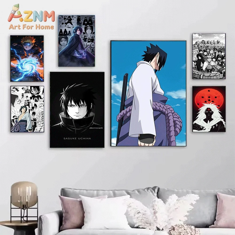 Kakashi Naruto And Sasuke Q Version Mixed Manga Anime Canvas Wall Art Print Poster Unframed Canvas Painting Home Bedroom Livin