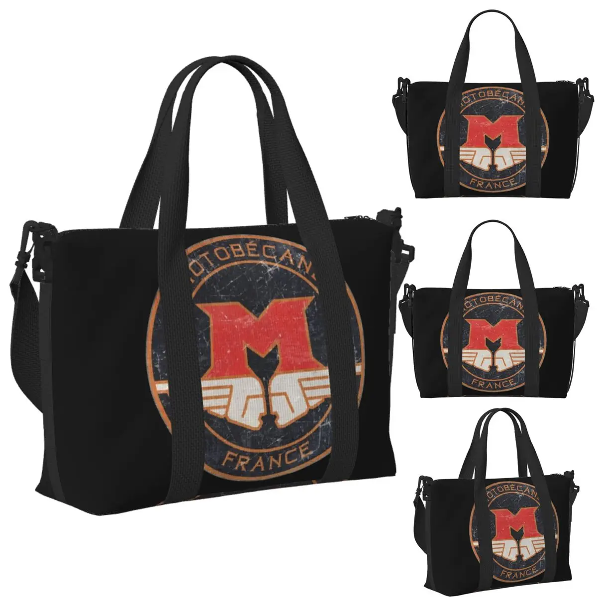 

Custom MOTOBECANE . Retro Badge Beach Travel Bag Large Capacity Tote Bags for Gym Yoga Women Shopping Duffle Shoulder Bag