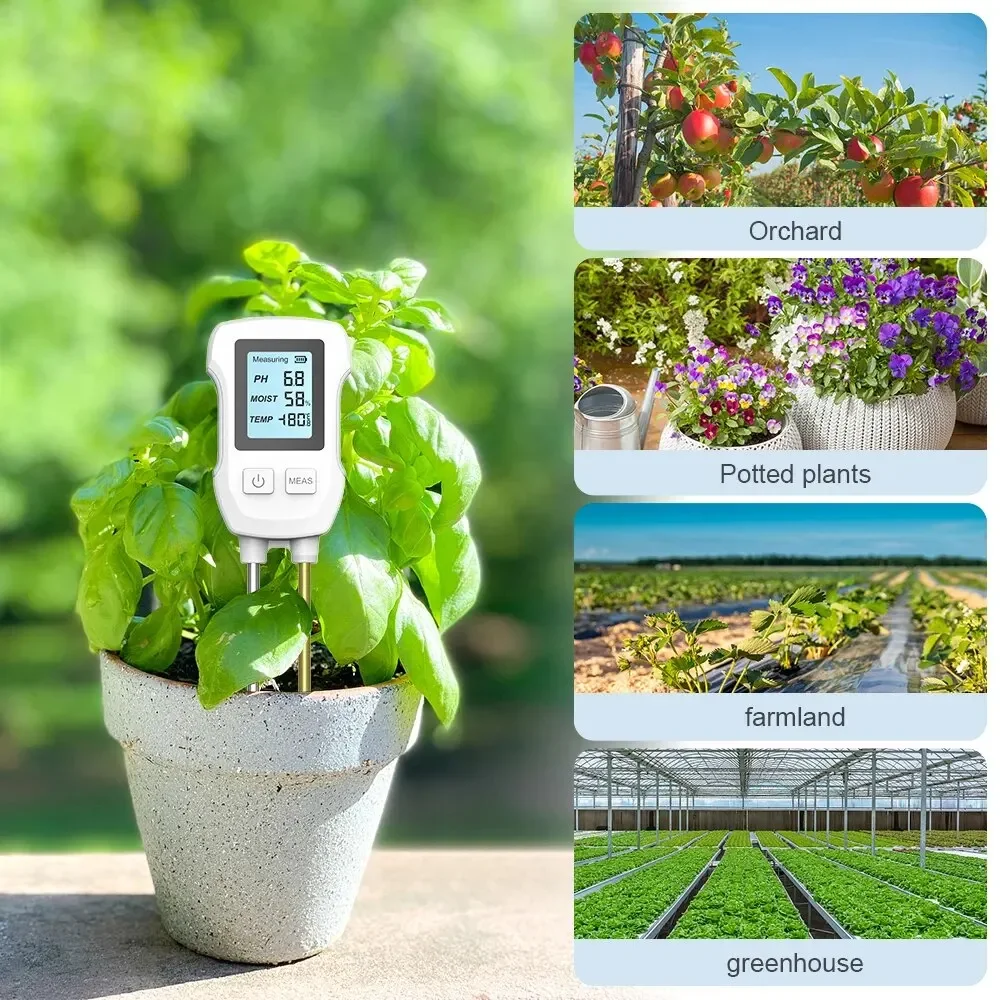 

3in1 Soil PH Tester LCD Screen Soil Thermometer PH Temperature Humidity Meter Flower Plant Potted Planting Soil Tester