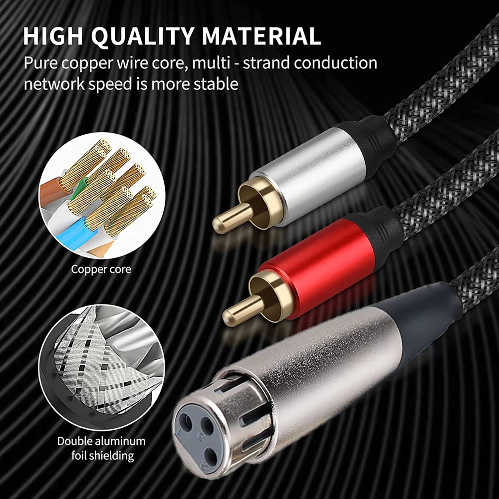 XLR To 2 RCA Y Splitter Cable Clear Audio Signal Transmission Audio Cable Adapter for Headphone Amplifier Mic