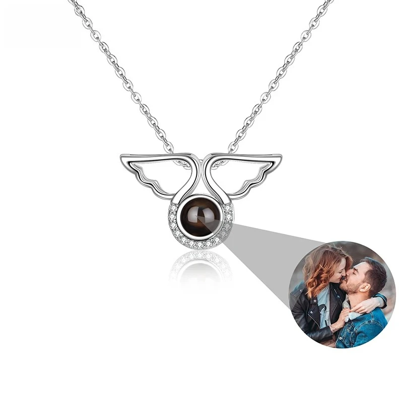 

Ожерелье с проекцией фотографий на заказ, ожерелье «Я люблю тебя», персонализированный кулон с проекцией изображения, крылья ангела, ювелирные изделия, подарки для нее