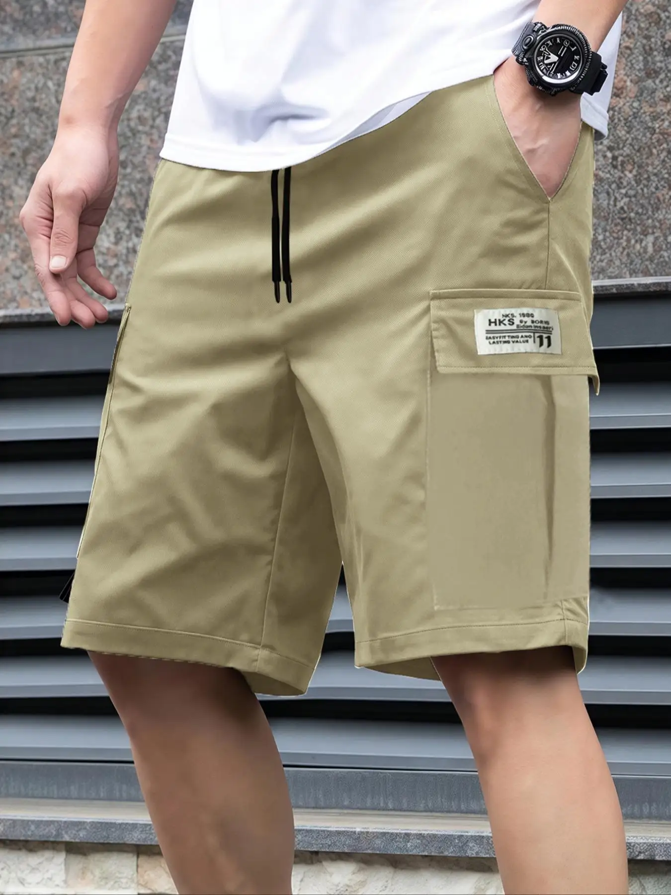 Men's Plain Casual Sports Shorts, Skin-Friendly Fabric, Moisture-Absorbent and Breathable, with Drawstring, Multi-Flap Pocket Pants, Cargo Pants Shorts, Suitable for Daily Commuting, Outdoor Sports, Home, Cycling, Camping, Mountaineering and Hiking
