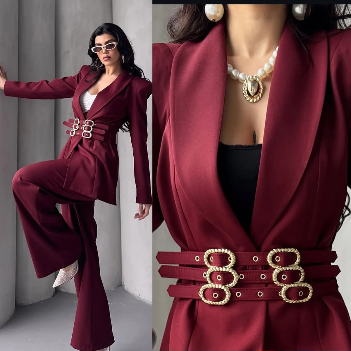 Elegant Women's Formal Dresses Suit Gowns Shawl Collar Long Sleeves Jacket Coat And Pants For Female 2 Pieces Suit Customized