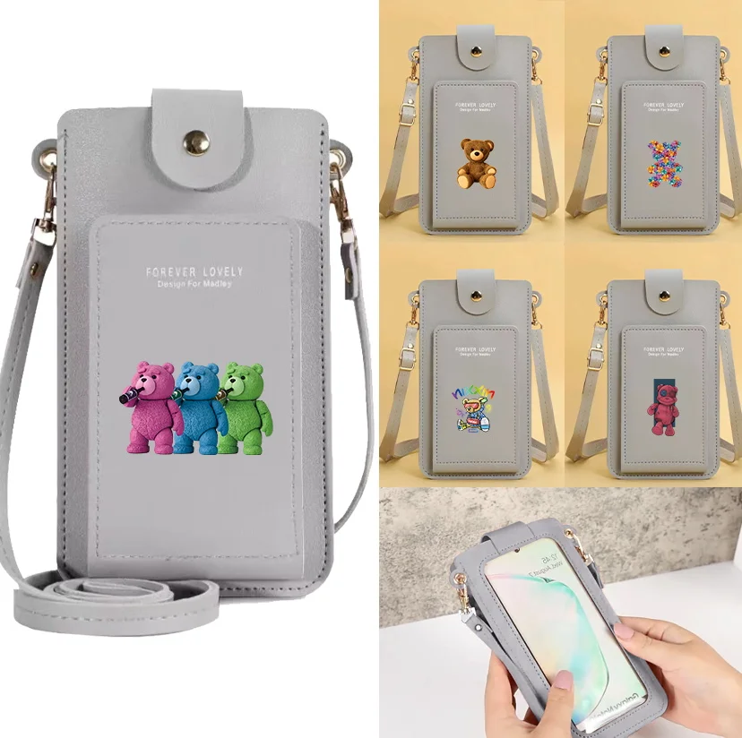 

Mobile Phone Bag Women Multifunctional Messenger Shoulder Pack Fashionable Personality Key Bag Bear Pattern Printing Series