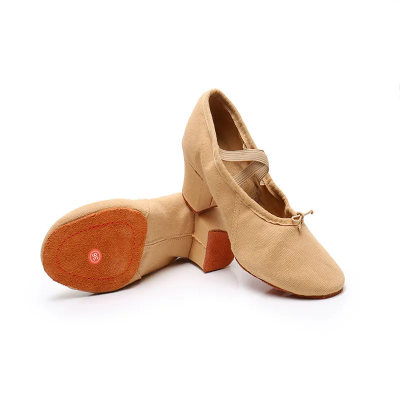 Zapatos de lona con tacón de 5cm para niña y mujer, calzado de Ballet, danza del vientre, Yoga, Fitness, para profesores, talla 34-41