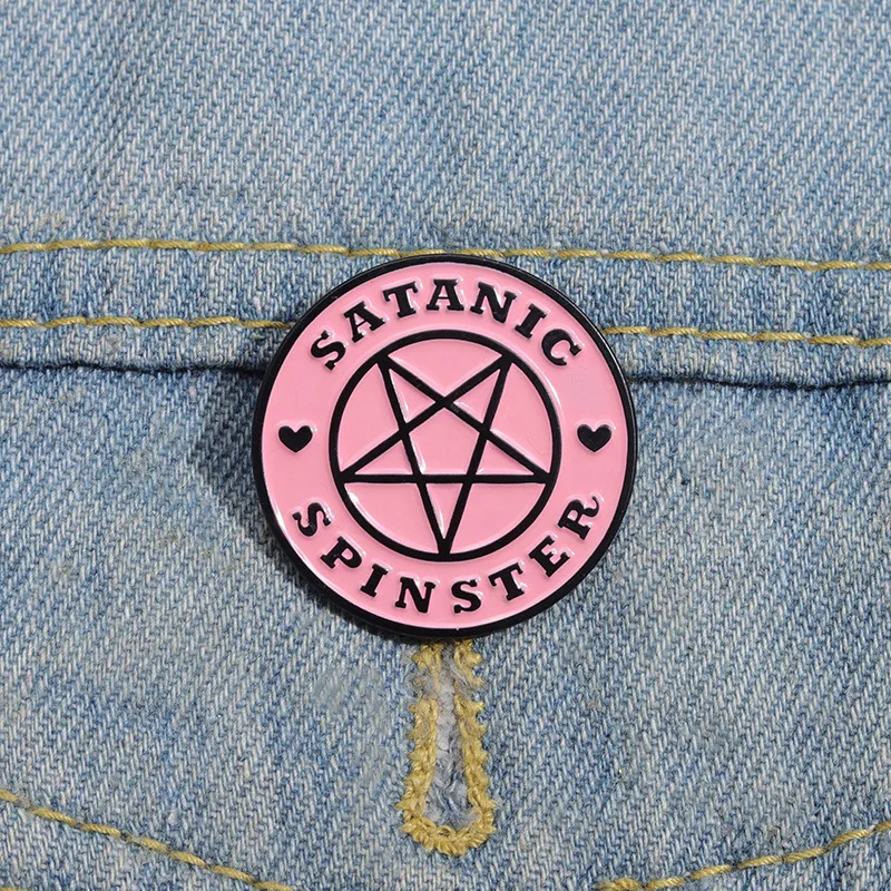 Pink Geometric Round Enamel Pins Satanic Spinster Creative Brooches Funny Star Heart Lapel Badges Clothes Backpack Jewelry Gifts