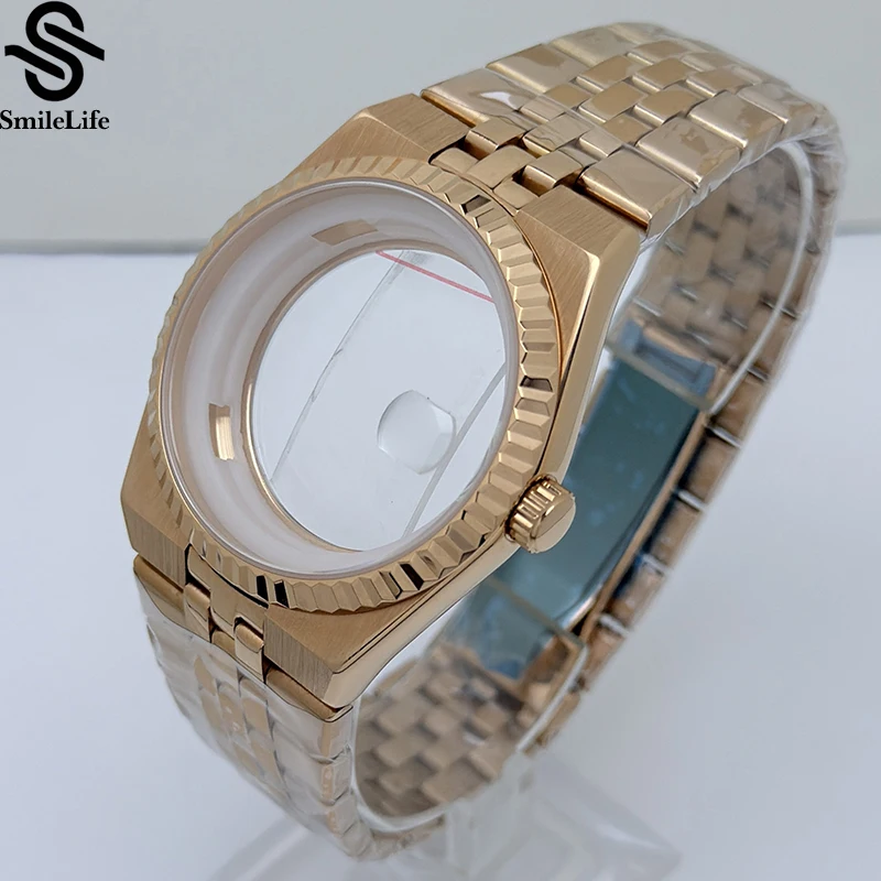 SmileLife 39.5 مللي متر RoseGold Land-Dweller ساعة مع حزام الياقوت الزجاج 33.8 مللي متر الطلب صالح NH35 ساعة يد تعمل بالحركة اكسسوارات