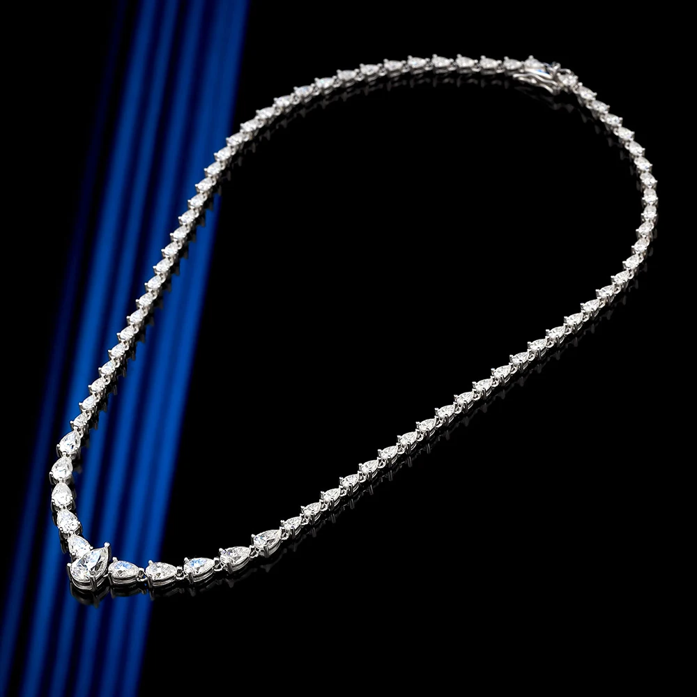 Pear Cut Gradient Moissanite Diamond Tennis Necklace For Women S925 Silver Choker Chain Waterdrop Necklace With GRA Certificate