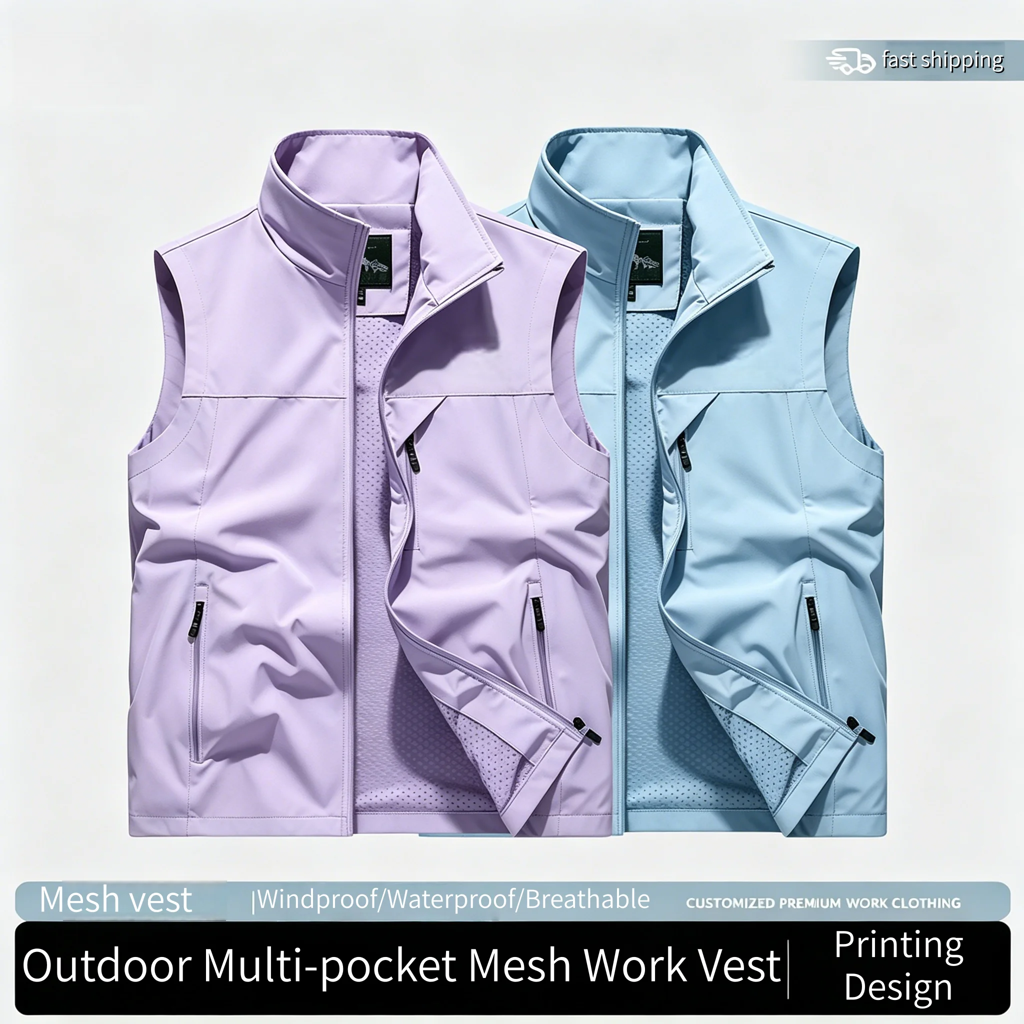 New Spring 2026 Men's Mesh Vest Multi-Pocket Outdoor Cycling Camping Hiking Work Casual Photography Fishing Jacket Printed LOGO